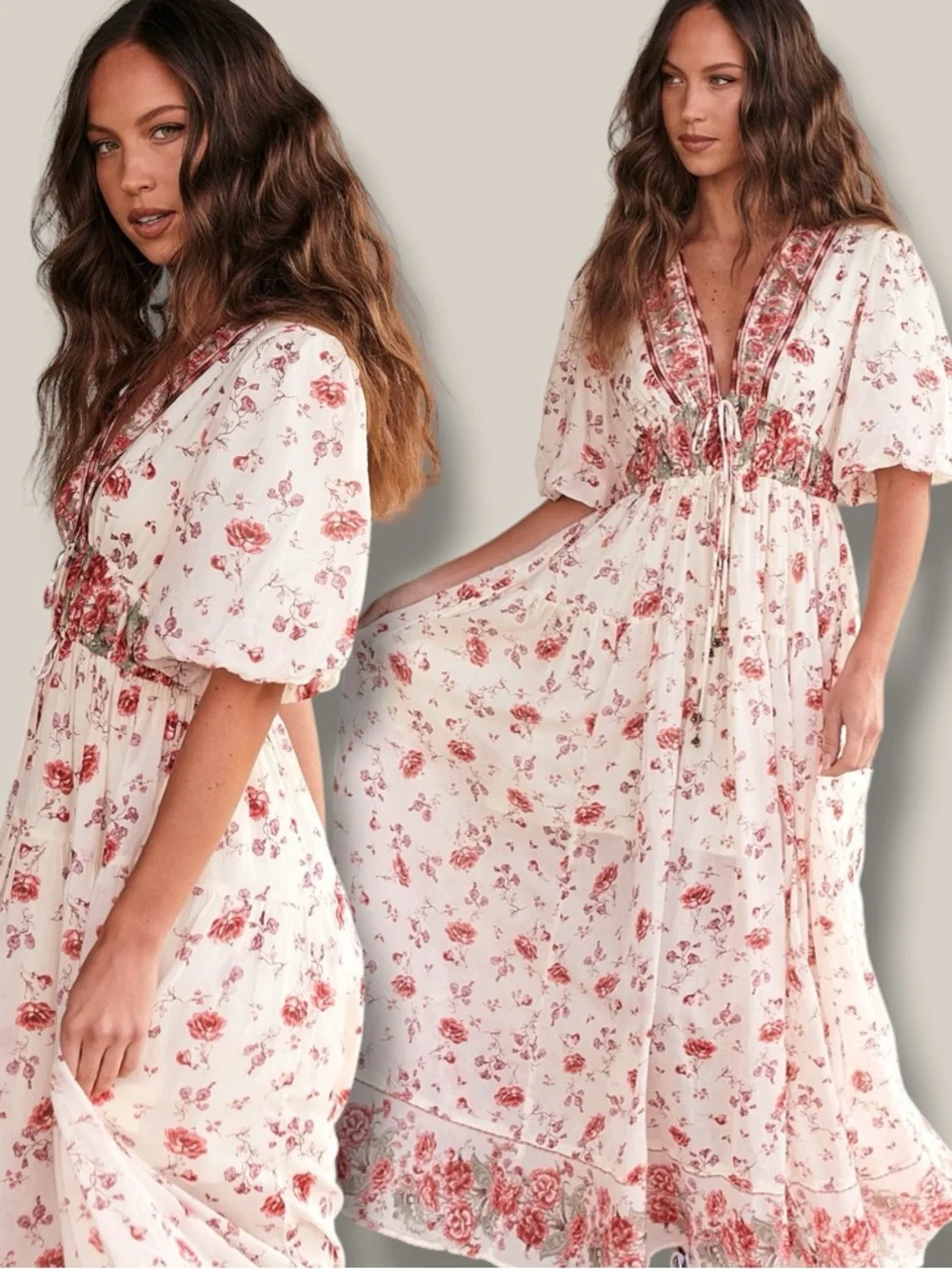 Free People Dainty Ethereal Cottage Floral Lysette Maxi Dress Medium Bohemian - Picture 4 of 15